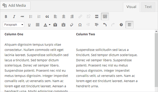 Adding columns to posts in WordPress visual editor